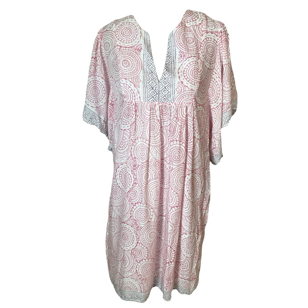 Women's Pink Printed Mini Dress with V-Neck
